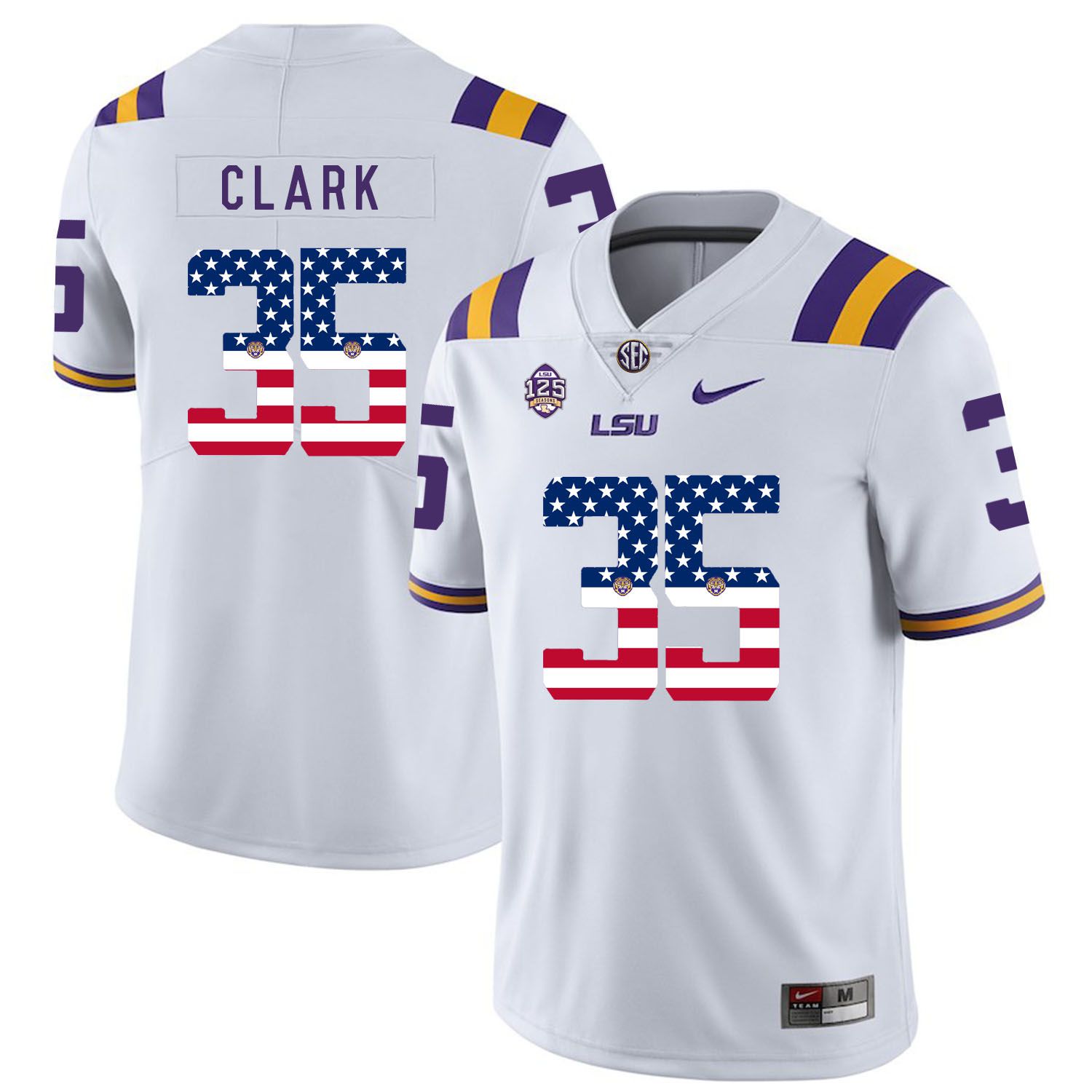 Men LSU Tigers #35 Clark White Flag Customized NCAA Jerseys